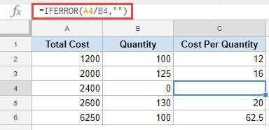 Hướng dẫn cách sử dụng hàm IFERROR trong Google Sheets
